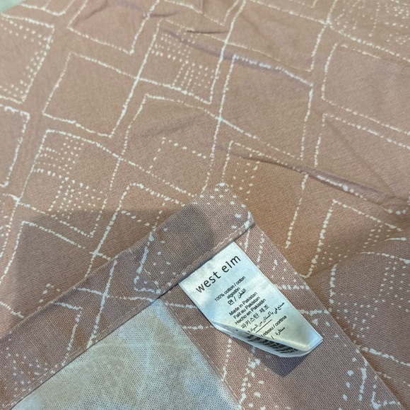 West Elm Cotton Canvas Set of 2 Curtains in Musty Pink Hand drawn Diamond Shapes - Picture 2 of 3